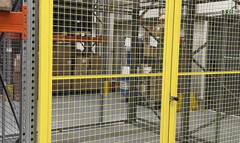 Quarantine racking on pallet racking with mesh security doors