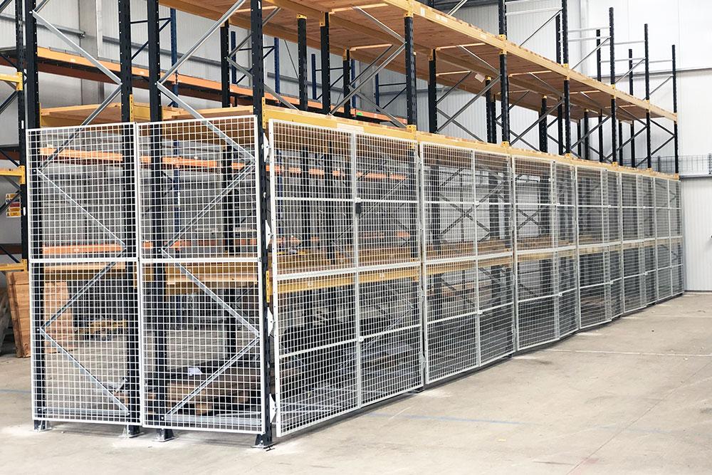 Secure mesh doors on pallet racking