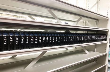 Completed shelves with DAT tapes mobile storage